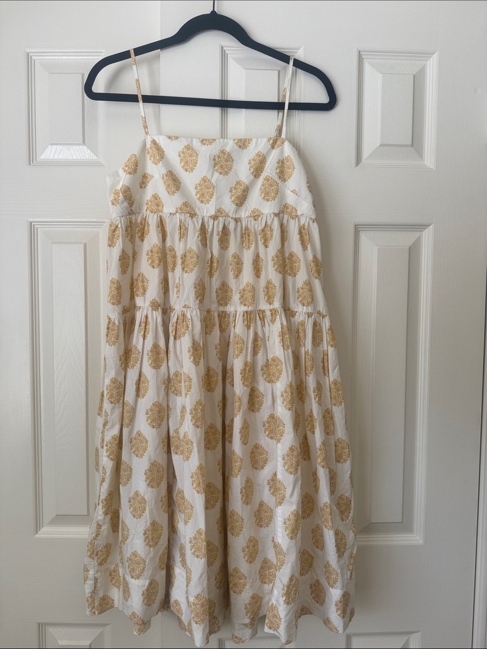 J. Crew Cream Midi Sundress with Gold Floral Print